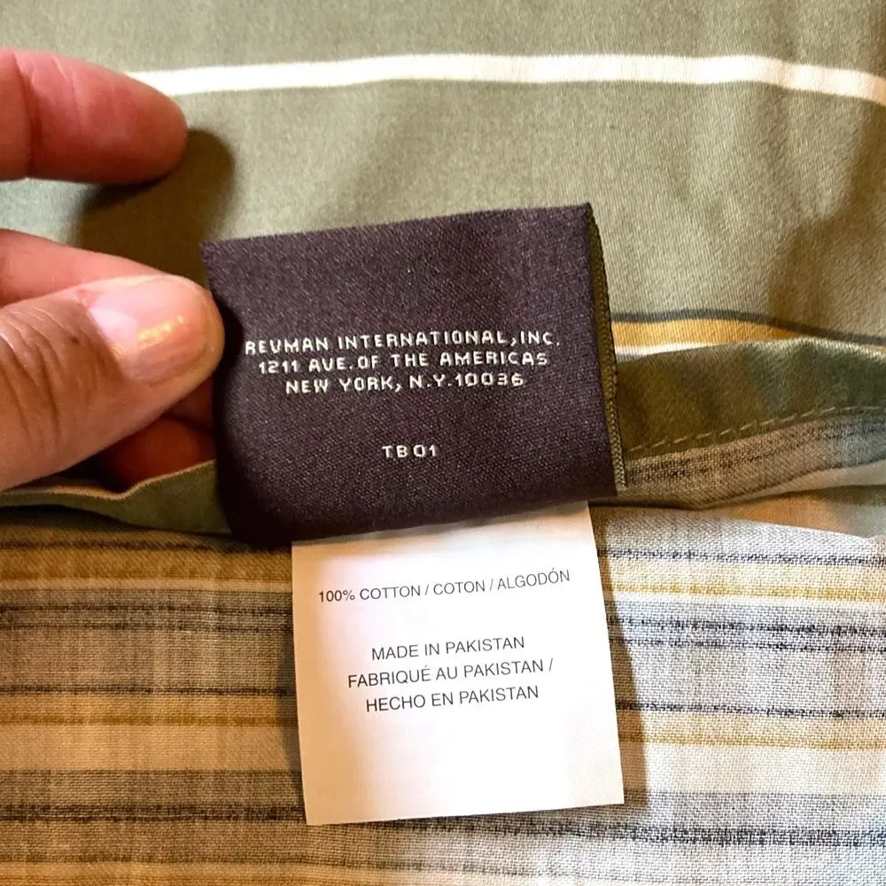 TOMMY BAHAMA Green Gray Cream Yellow Cotton Striped Standard Pillow Sham Pair